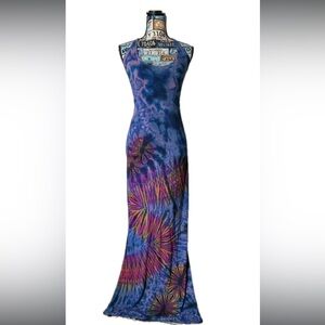 ☮️ Jayli tie dye maxi summer dress backless lace up halter style EUC 💜💙🩷🧡